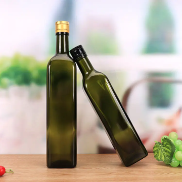 Green Square Shape Virgin Olive Oil Glass Bottle