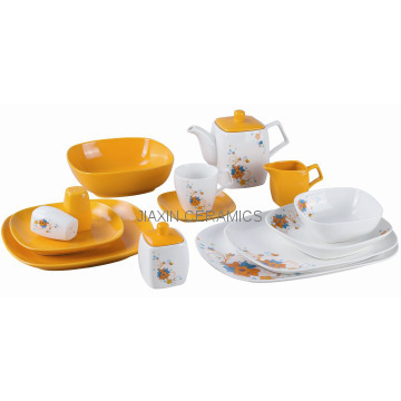46PC Color Mixing Square Porcelain Dinner Set With Decal