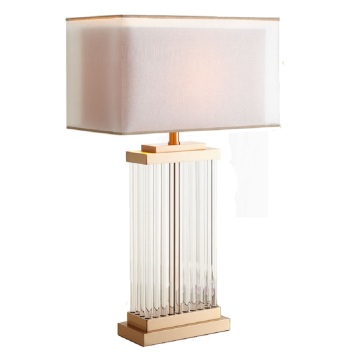 Mid Century Modern Gold and White Stripe Crystal Table Lamp with LED Bulb