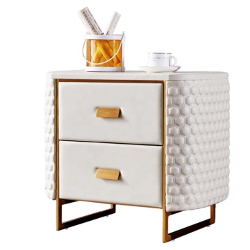 Stand da notte in pelle di lusso moderni con 2 cassetti, comodino a specchio e design regolabile