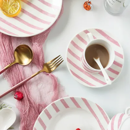 New arrival Pink color lovely tea cup sets ceramic cup and saucer jingdezhen porcelain tea set