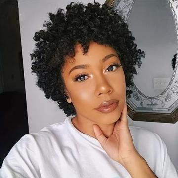 Short Afro Kinky Curly Human Hair Wig 7inch