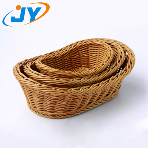 Plastic Rattan Storage Basket Handweaved Washable poly Rattan Snack Basket Manufactory