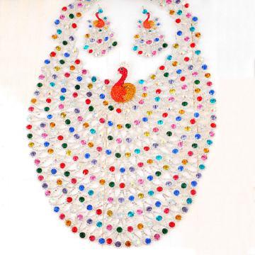 Multi-color Silver Plated Peacock Necklace Set with Swarovski Stone
