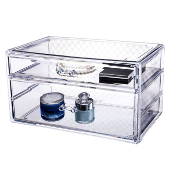 Stackable Acrylic Makeup Organizer with 2 Drawers for Jewelry and Cosmetics Storage