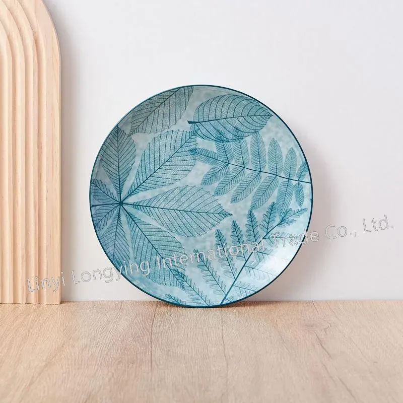 18PCS Eco-Friendly Blue Matte Leaf Pad Print Porcelain Dinner Set