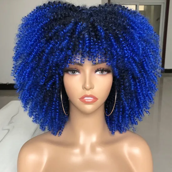 Wholesale 36 colors wig availble accept customize ombre starry blue short hair synthetic wig for black women curly wigs