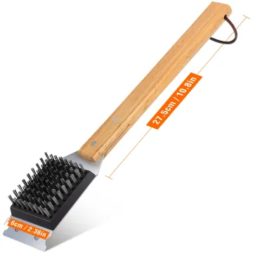 2 In 1 Outdoor BBQ Cleaner Tools Wood Handle Grill Cleaning Brush and Scraper Charcoal Grill Brush