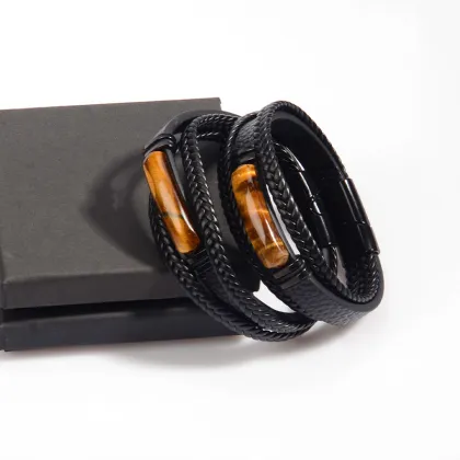 Tiger Eye Stone Bracelet with Leather