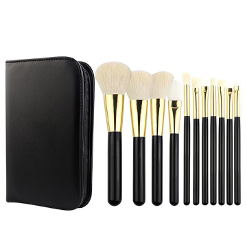Private Label HMU 11PCS Holzgriff Ziegen Haar Make -up -Bürstenset mit Gehäuse