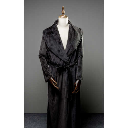 Black warm island fleece long robe for couple