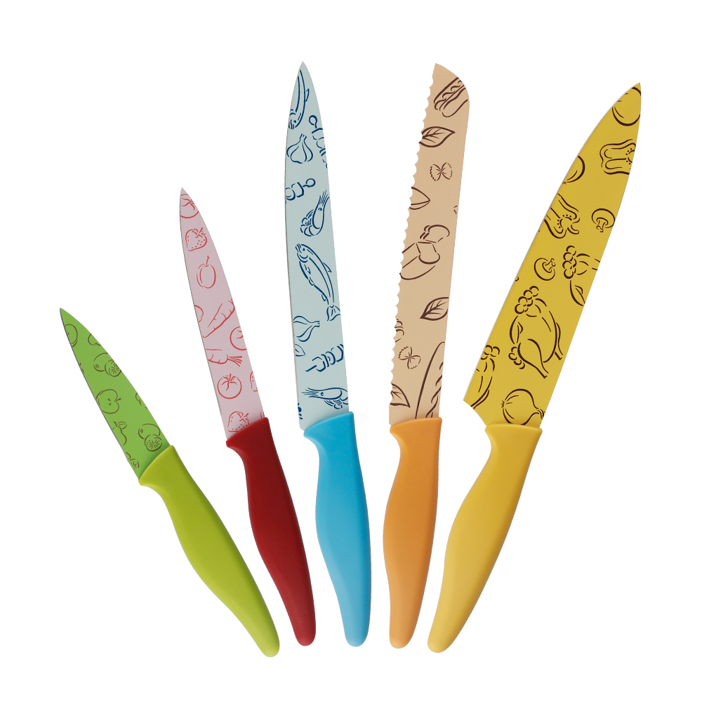 Conjunto de facas de cozinha coloridas com bloco de acrílico