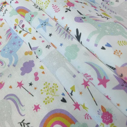 Rainbows And Unicorn Design Woven Cotton Poplin Fabric