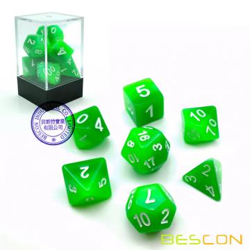 Bescon Farbverlauf glühende polyedrische Würfel 7pcs Set Waldlicht, schrittweise leuchtende RPG Würfel Set Glow in Dark, Neuheit DND Spiel Würfel