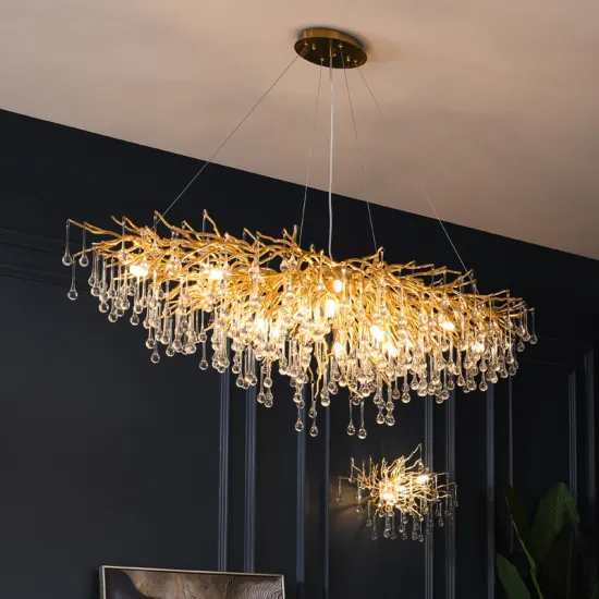 Spiral Rain Drop Crystal Chandelier - Nordic Style Brass Pendant Light
