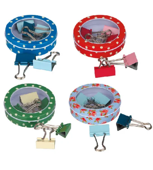 Binder clips in a window tin box