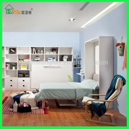 Vertical turning DIY white wall bed double wall bed folding deskl bed