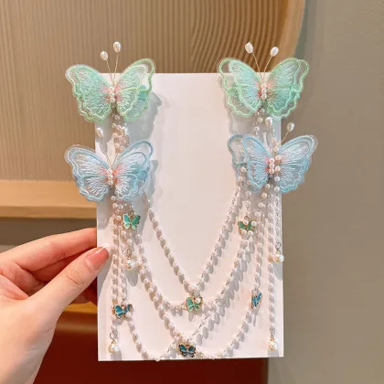 Princess Embroidery Butterfly Hairpin Pair for Sweet Girls