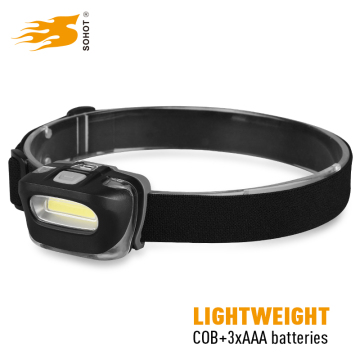 Waterproof COB led headlamp, lightweight head light led powered by dry battery for camping hiking jogging