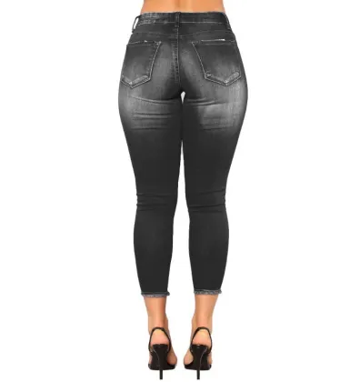 Women's Ripped Skinny High Waist Trousers - Spring Autumn Casual Denim Jeans