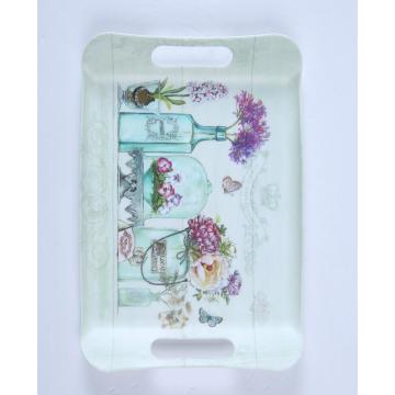 Floral Design Melamine Serving Tray with handle