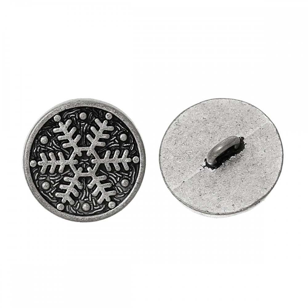 Pack Of 10 Silver Tone Snowflake Metal Button