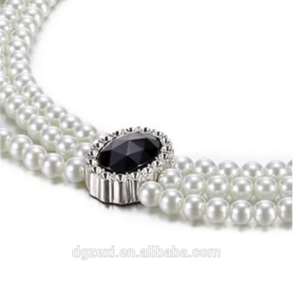 Black Diamond pendant White Pearl Necklace