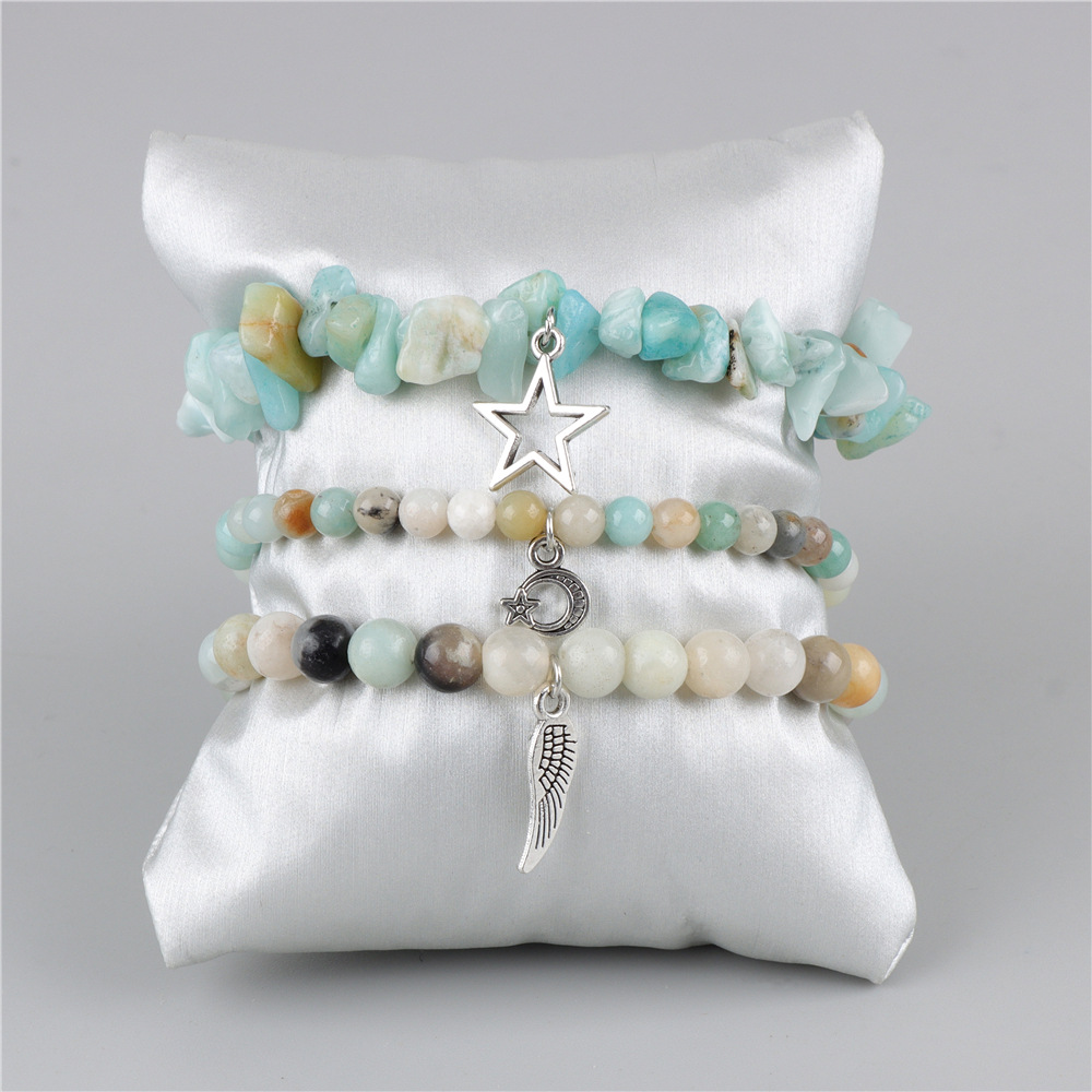 Nouvelle arrivée 3pcs un ensemble de pierres précieuses Rounds Bracelet Stretch Bracelet Natural Stone Cross Bracelets