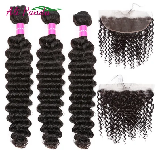 wholesale ali grace wig brazilian bone double frontal closure  deep curly virgin hair bundle
