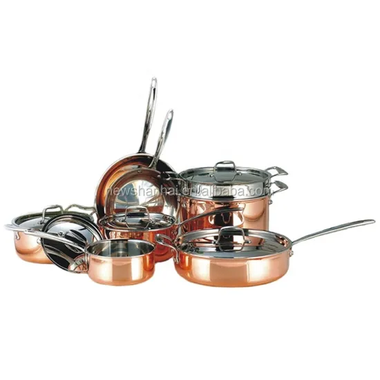 Copper Clad Cookware Set - 13pcs 3 Ply for Home Kitchen Cooking