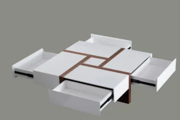 Modern White and Walnut Square Coffee Table