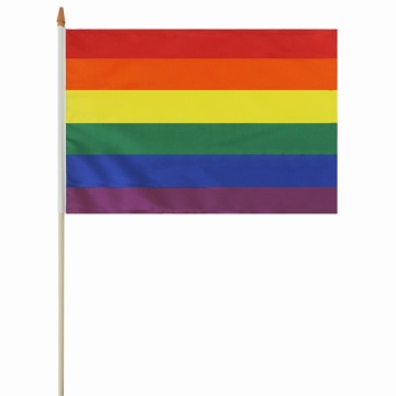 Custom design rainbow hand held flag with stick