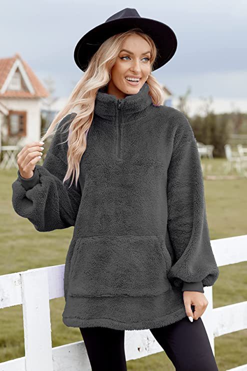 Damen Sherpa Pullover Fuzzy Fleece Sweatshirt