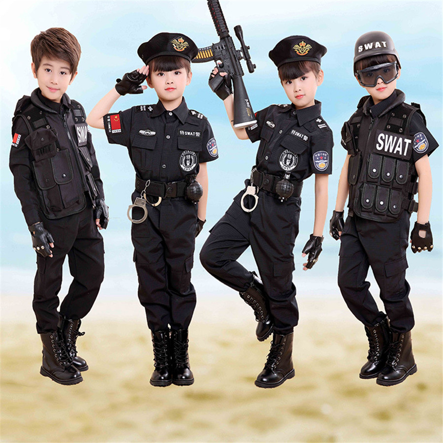 Children Traffic Police Cop Cosplay Costumes Policemen Uniform Girls Pleated Skirt Student Team Halloween Party Performance
