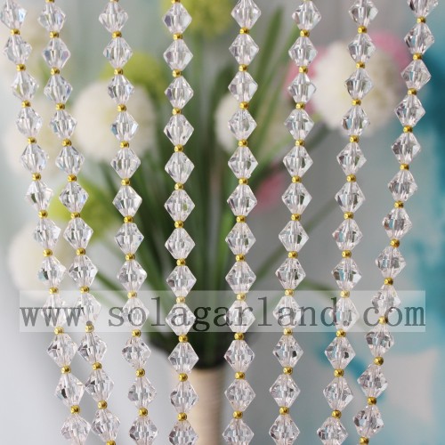 Tenda di perline in oro acrilico e perle di cristallo affilate