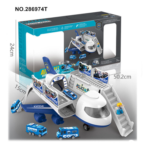 Avião de avião de deformação e 4 carros de polícia