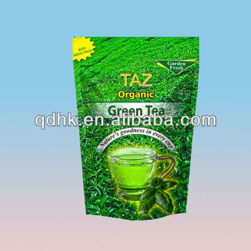 Zipper top printed bottom gusset green tea packaging bags