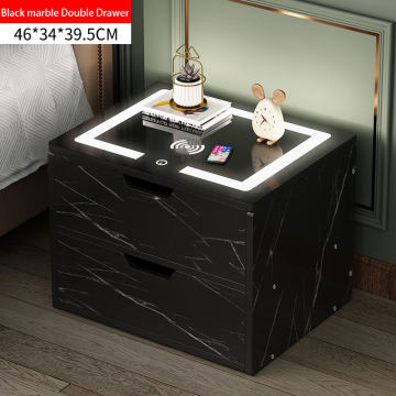 Simple Modern Bedside Table with Smart Wireless Charging and Lighting