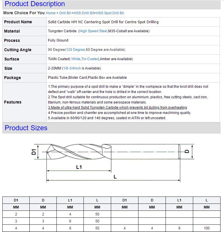 Carbide Spot Drill Bit 5