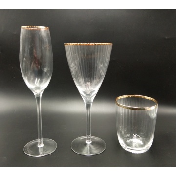 gold rim martini glass prosecco cup with ribbed