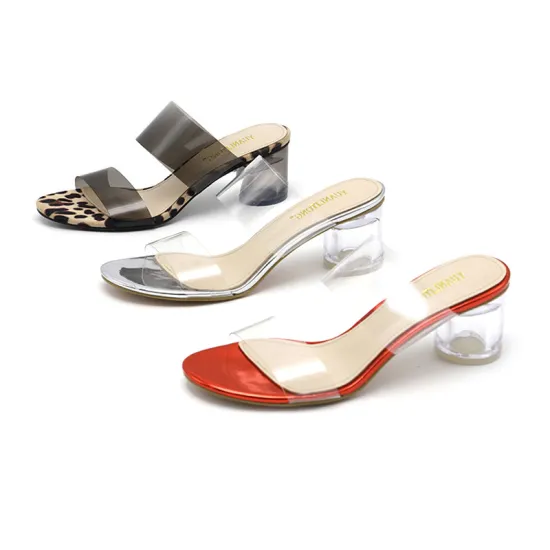 2021 glass high heel transparent strap lady sandals