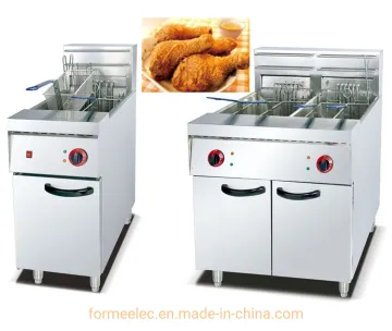 2-Tank 4-Basket Vertical Electric Fryer 28L 56L Floor Standing Fryer with Cabinet