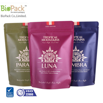 Eco Friendly Compostable Cornstarch PLA Plastic Food Packaging Bag con cierre de cremallera