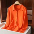 Women's blouse collar wool knit cardigan