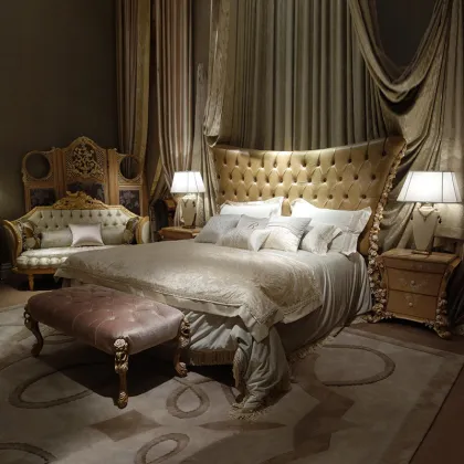 Antique Gold Handmade Solid Wood King Size Bed Set - European Royal Bedroom Furniture