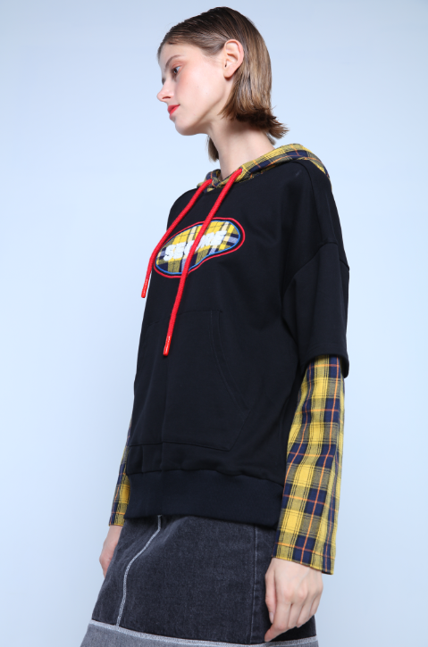CONTRASTING CHECKED ON SLEEVE &HOOD