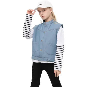 2024 Kids' Fashion: Latest Design Girls' Sleeveless Blue Jean Denim Vest