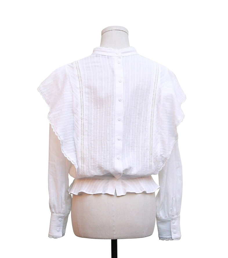 Back button fastening Blouse in White Cotton