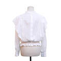 Womens White Cotton Ruffle Long sleeve Blouse Top