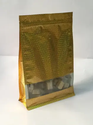 Golden Flat Bottom Bag With Clear Window